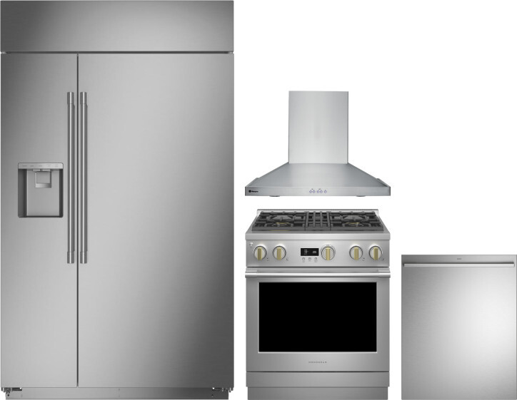 Monogram 4 Piece Kitchen Appliances Package with Side-by-Side Refrigerator, Dual Fuel Range and Dishwasher in Stainless Steel MORERADWRH540