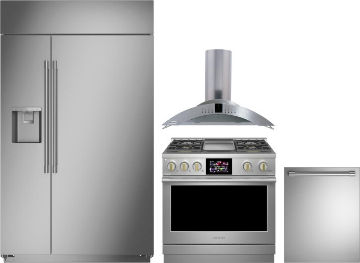Monogram 4 Piece Kitchen Appliances Package with Side-by-Side Refrigerator, Dual Fuel Range and Dishwasher in Stainless Steel MORERADWRH543