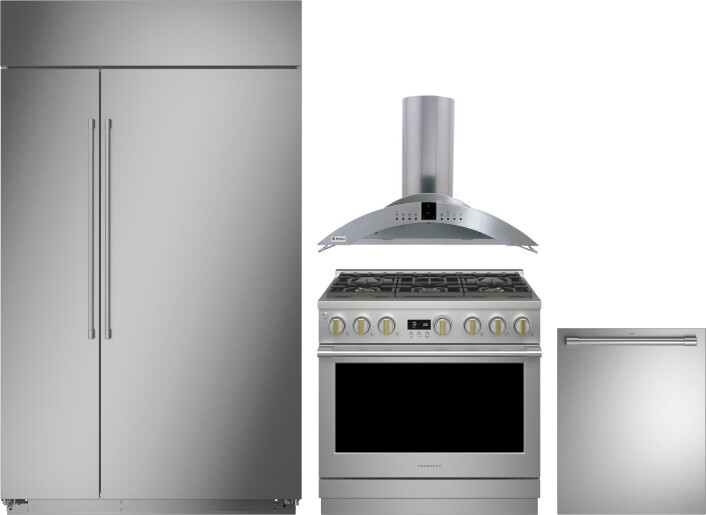 Monogram 4 Piece Kitchen Appliances Package with Side-by-Side Refrigerator, Dual Fuel Range and Dishwasher in Stainless Steel MORERADWRH556