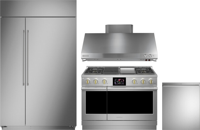 4 Piece Kitchen Appliances Package with Side-by-Side Refrigerator, Dual Fuel Range and Dishwasher in Stainless Steel - Monogram MORERADWRH559