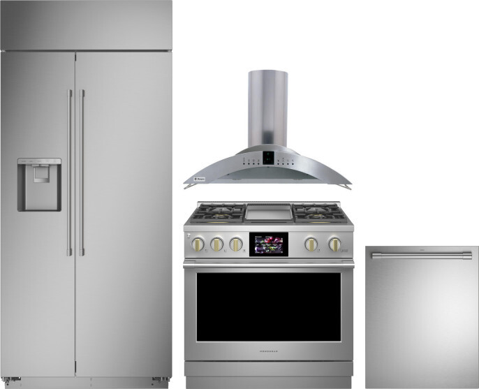 Monogram 4 Piece Kitchen Appliances Package with Side-by-Side Refrigerator, Dual Fuel Range and Dishwasher in Stainless Steel MORERADWRH576