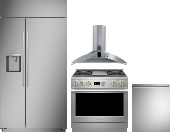 Monogram 4 Piece Kitchen Appliances Package with Side-by-Side Refrigerator, Gas Range and Dishwasher in Stainless Steel MORERADWRH577