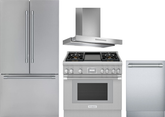 Thermador 4 Piece Kitchen Appliances Package with French Door Refrigerator, Gas Range and Dishwasher in Stainless Steel THRERADWRH1036