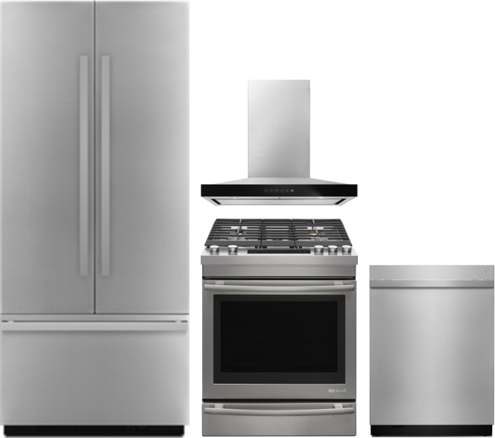 JennAir 4 Piece Kitchen Appliances Package with French Door Refrigerator, Gas Range and Dishwasher in Panel Ready JENRERADWRH524