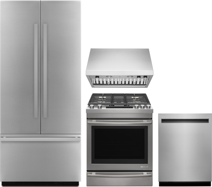 JennAir 4 Piece Kitchen Appliances Package with French Door Refrigerator, Gas Range and Dishwasher in Panel Ready JENRERADWRH526