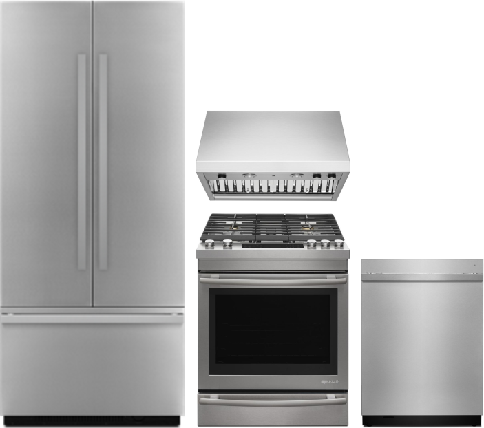 JennAir 4 Piece Kitchen Appliances Package with French Door Refrigerator, Gas Range and Dishwasher in Panel Ready JENRERADWRH527