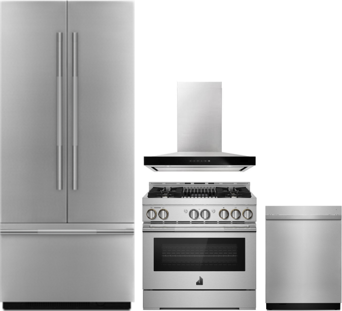 JennAir 4 Piece Kitchen Appliances Package with French Door Refrigerator, Gas Range and Dishwasher in Panel Ready JENRERADWRH533