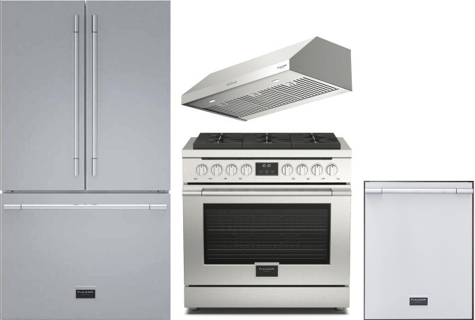 Fulgor Milano 4 Piece Kitchen Appliances Package with French Door Refrigerator, Gas Range and Dishwasher in Stainless Steel FMRERADWRH101