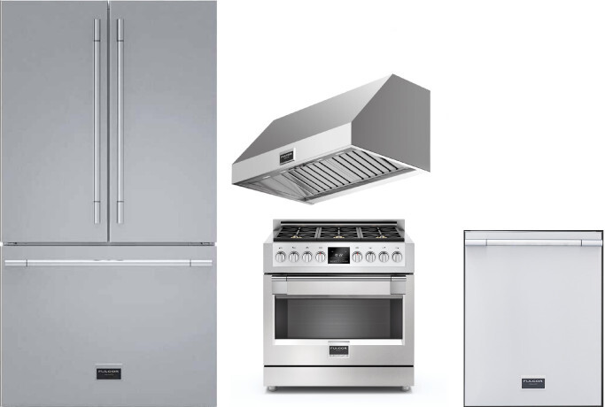 Fulgor Milano 4 Piece Kitchen Appliances Package with French Door Refrigerator, Dual Fuel Range and Dishwasher in Stainless Steel FMRERADWRH103