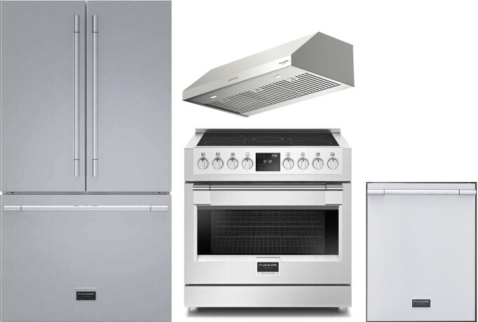 Fulgor Milano 4 Piece Kitchen Appliances Package with French Door Refrigerator, Induction Range and Dishwasher in Stainless Steel FMRERADWRH108