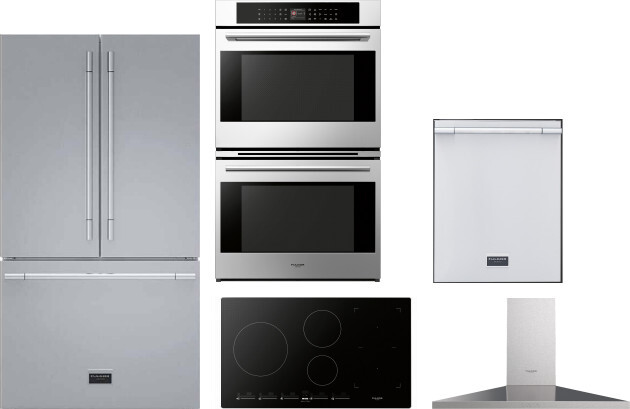 Fulgor Milano 5 Piece Kitchen Appliances Package with French Door Refrigerator and Dishwasher in Stainless Steel FMRECTWORH202
