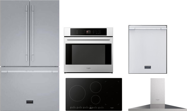 Fulgor Milano 5 Piece Kitchen Appliances Package with French Door Refrigerator and Dishwasher in Stainless Steel FMRECTWORH206