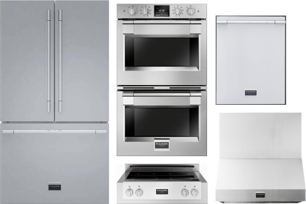 Fulgor Milano 5 Piece Kitchen Appliances Package with French Door Refrigerator and Dishwasher in Stainless Steel FMRECTWORH208