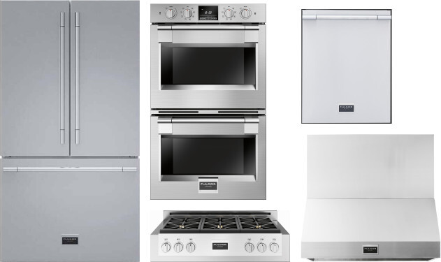 Fulgor Milano 5 Piece Kitchen Appliances Package with French Door Refrigerator and Dishwasher in Stainless Steel FMRECTWORH209