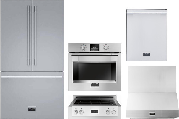 Fulgor Milano 5 Piece Kitchen Appliances Package with French Door Refrigerator and Dishwasher in Stainless Steel FMRECTWORH220
