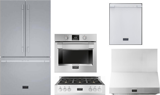 Fulgor Milano 5 Piece Kitchen Appliances Package with French Door Refrigerator and Dishwasher in Stainless Steel FMRECTWORH221