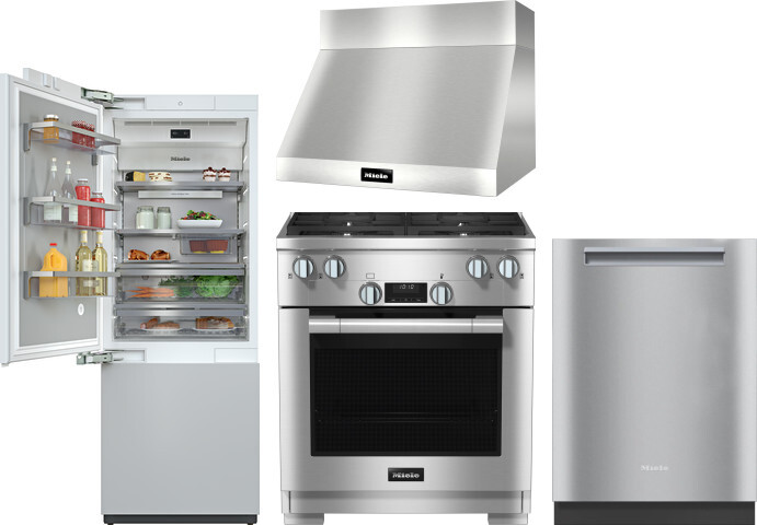 4 Piece Kitchen Appliances Package with Bottom Freezer Refrigerator, Dual Fuel Range and Dishwasher in Panel Ready - Miele MIRERADWRH3027