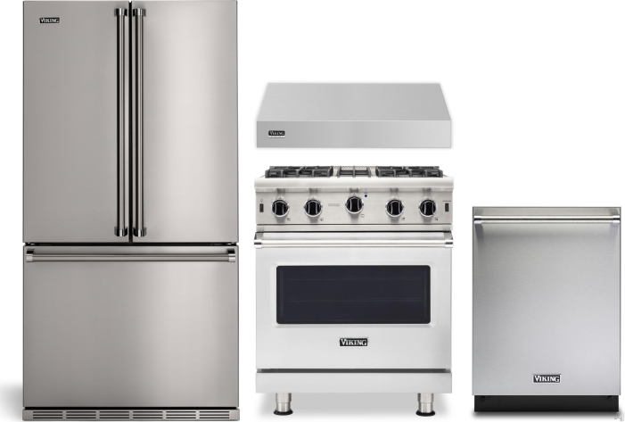 Viking 4 Piece Kitchen Appliances Package with French Door Refrigerator, Gas Range and Dishwasher in Stainless Steel VIRERADWRH2430