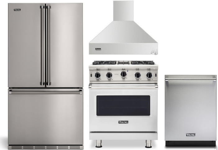 Viking 4 Piece Kitchen Appliances Package with French Door Refrigerator, Gas Range and Dishwasher in Stainless Steel VIRERADWRH2432