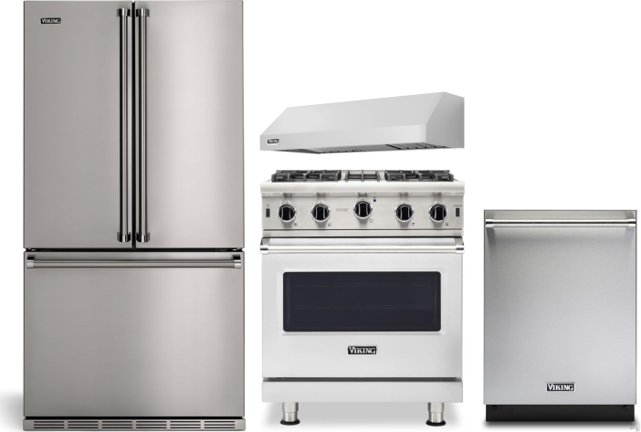 Viking 4 Piece Kitchen Appliances Package with French Door Refrigerator, Gas Range and Dishwasher in Stainless Steel VIRERADWRH2433