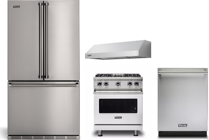 Viking 4 Piece Kitchen Appliances Package with French Door Refrigerator, Gas Range and Dishwasher in Stainless Steel VIRERADWRH2435