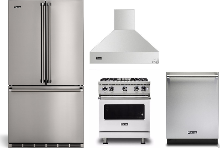 Viking 4 Piece Kitchen Appliances Package with French Door Refrigerator, Gas Range and Dishwasher in Stainless Steel VIRERADWRH2436
