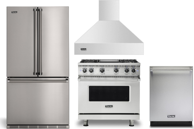 Viking 4 Piece Kitchen Appliances Package with French Door Refrigerator, Gas Range and Dishwasher in Stainless Steel VIRERADWRH2442