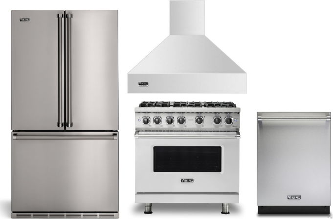 Viking 4 Piece Kitchen Appliances Package with French Door Refrigerator, Gas Range and Dishwasher in Stainless Steel VIRERADWRH2446