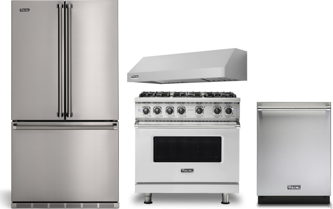 Viking 4 Piece Kitchen Appliances Package with French Door Refrigerator, Gas Range and Dishwasher in Stainless Steel VIRERADWRH2448