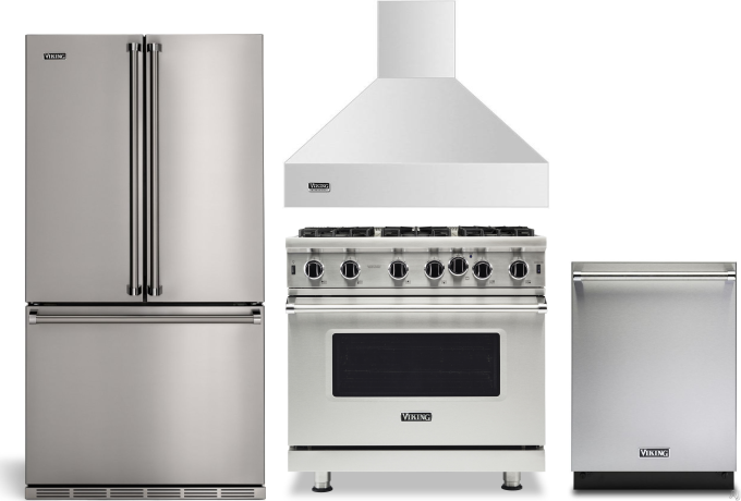 Viking 4 Piece Kitchen Appliances Package with French Door Refrigerator, Gas Range and Dishwasher in Stainless Steel VIRERADWRH2454
