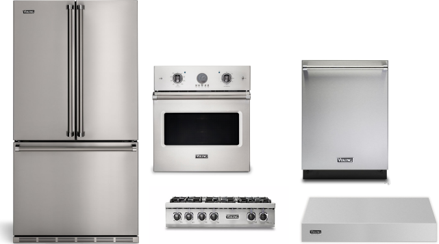 Viking 5 Piece Kitchen Appliances Package with French Door Refrigerator and Dishwasher in Stainless Steel VIRECTWODWRH307