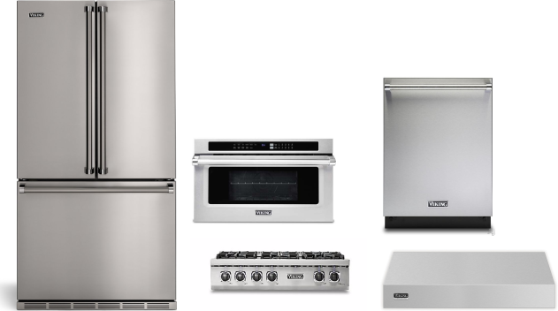 Viking 5 Piece Kitchen Appliances Package with French Door Refrigerator and Dishwasher in Stainless Steel VIRECTWODWRH310