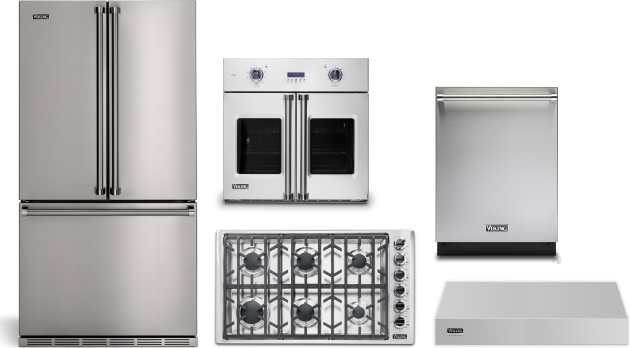 Viking 5 Piece Kitchen Appliances Package with French Door Refrigerator and Dishwasher in Stainless Steel VIRECTWODWRH330