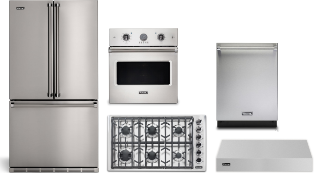 Viking 5 Piece Kitchen Appliances Package with French Door Refrigerator and Dishwasher in Stainless Steel VIRECTWODWRH333