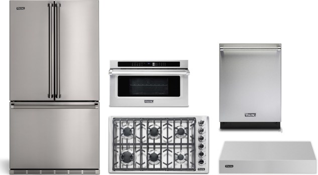 Viking 5 Piece Kitchen Appliances Package with French Door Refrigerator and Dishwasher in Stainless Steel VIRECTWODWRH336