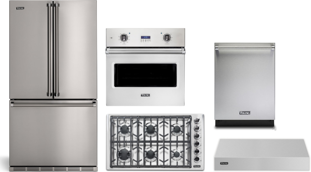 Viking 5 Piece Kitchen Appliances Package with French Door Refrigerator and Dishwasher in Stainless Steel VIRECTWODWRH339