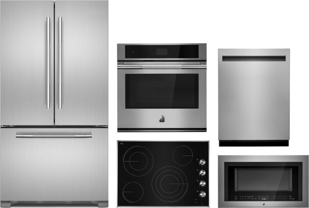 JennAir 5 Piece Kitchen Appliances Package with French Door Refrigerator, Dishwasher and Over the Range Microwave in Stainless Steel JARECTWODWMW100