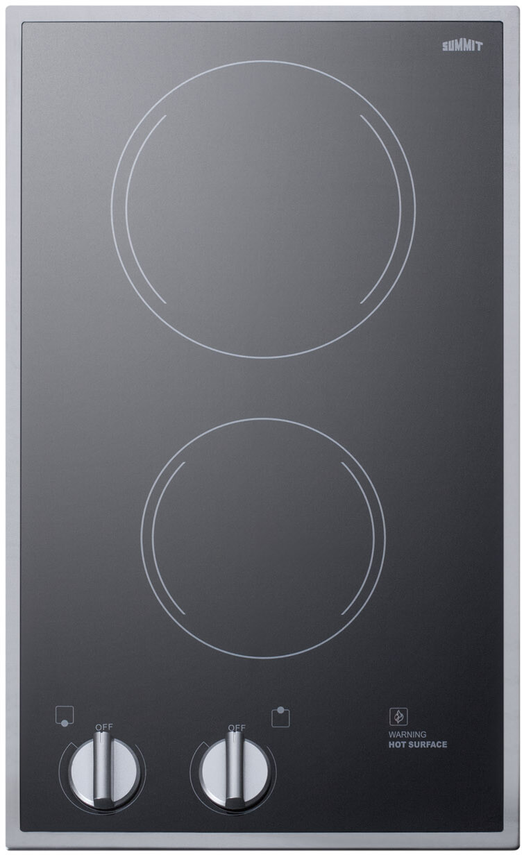 Summit CR2B22ST 12 inch Electric Cooktop with 2 Elements, ADA Compliant, Residual Heat Indicator Light, Push-to-Turn Controls in Black