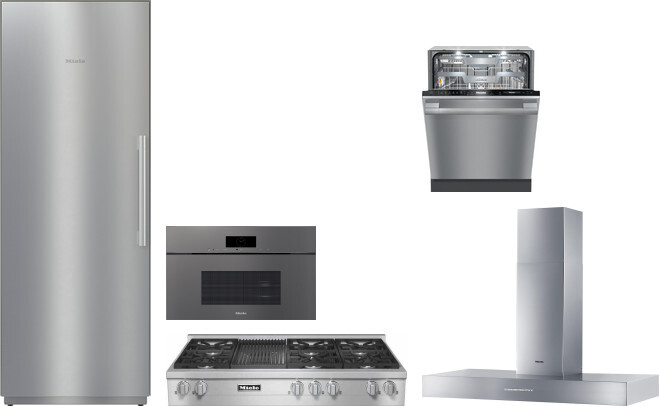 Miele 5 Piece Kitchen Appliances Package with Column Refrigerator and Dishwasher in Stainless Steel MIRECTWORH107