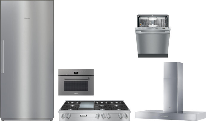 Miele 5 Piece Kitchen Appliances Package with Column Refrigerator and Dishwasher in Stainless Steel MIRECTWORH110