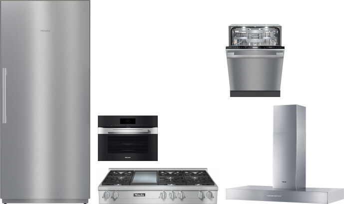 Miele 5 Piece Kitchen Appliances Package with Column Refrigerator and Dishwasher in Stainless Steel MIRECTWORH114