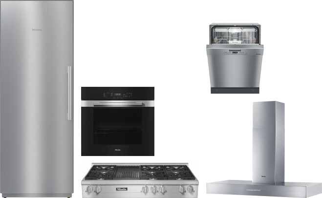 Miele 5 Piece Kitchen Appliances Package with Column Refrigerator and Dishwasher in Stainless Steel MIRECTWORH115