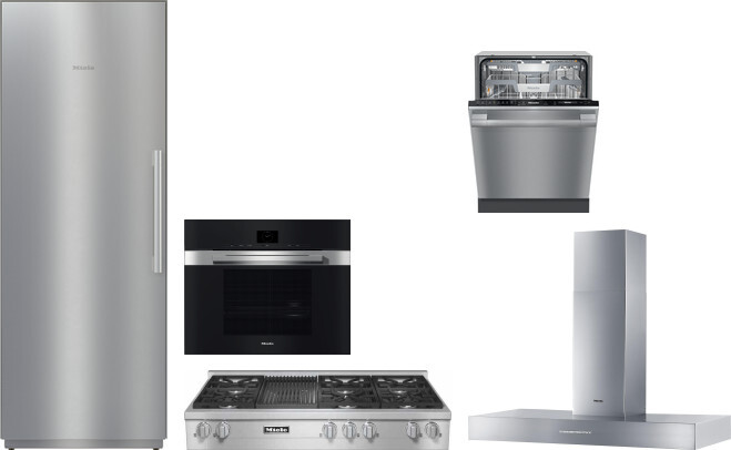 Miele 5 Piece Kitchen Appliances Package with Column Refrigerator and Dishwasher in Stainless Steel MIRECTWORH119