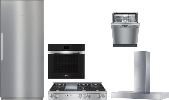 Miele 5 Piece Kitchen Appliances Package with Column Refrigerator and Dishwasher in Stainless Steel MIRECTWORH122