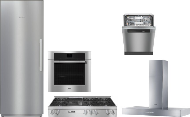 Miele 5 Piece Kitchen Appliances Package with Column Refrigerator and Dishwasher in Stainless Steel MIRECTWORH123