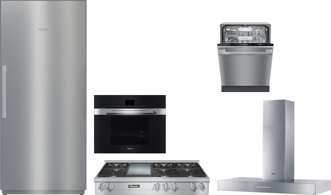 Miele 5 Piece Kitchen Appliances Package with Column Refrigerator and Dishwasher in Stainless Steel MIRECTWORH126