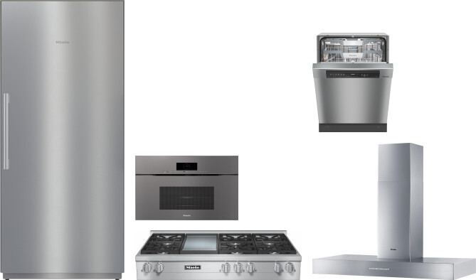 Miele 5 Piece Kitchen Appliances Package with Column Refrigerator and Dishwasher in Stainless Steel MIRECTWORH130