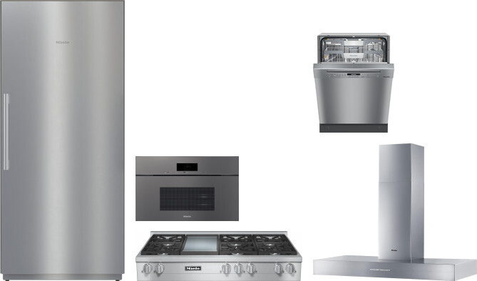 Miele 5 Piece Kitchen Appliances Package with Column Refrigerator and Dishwasher in Stainless Steel MIRECTWORH134