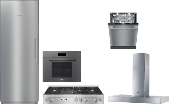 Miele 5 Piece Kitchen Appliances Package with Column Refrigerator and Dishwasher in Stainless Steel MIRECTWORH135