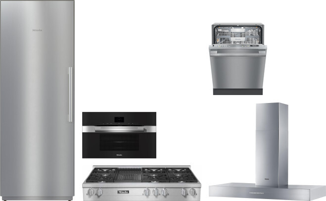 Miele 5 Piece Kitchen Appliances Package with Column Refrigerator and Dishwasher in Stainless Steel MIRECTWORH139